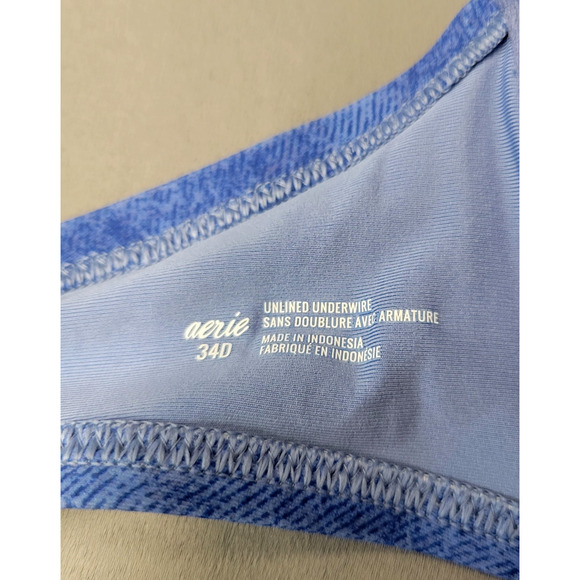 Aerie Underwire Bikini Top Womens 34D Blue Denim Print Unlined New - Picture 11 of 14